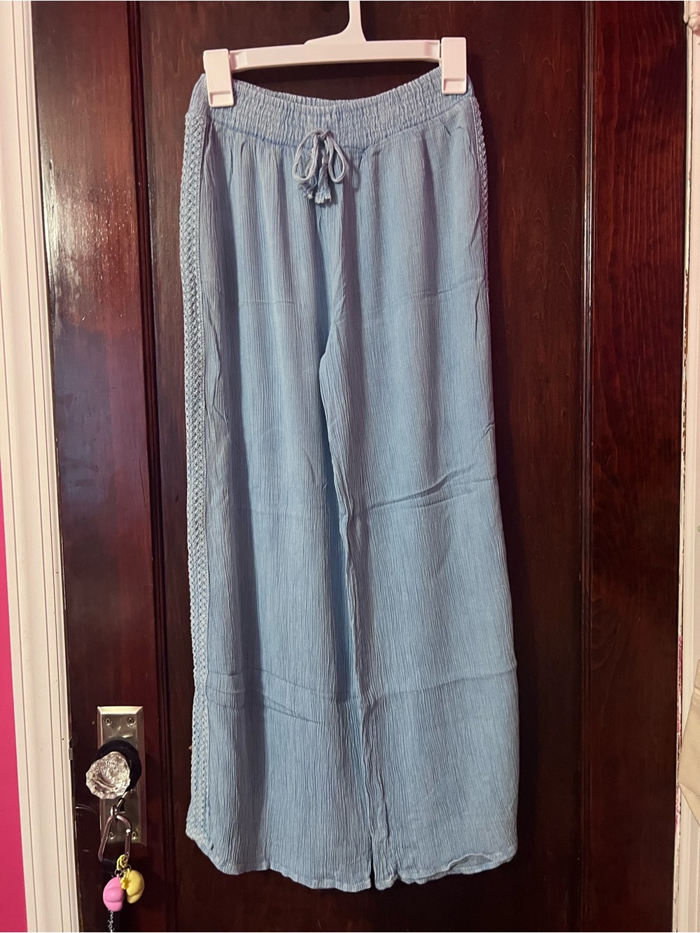 Light Blue Wide-Leg Drawstring Women’s Pants